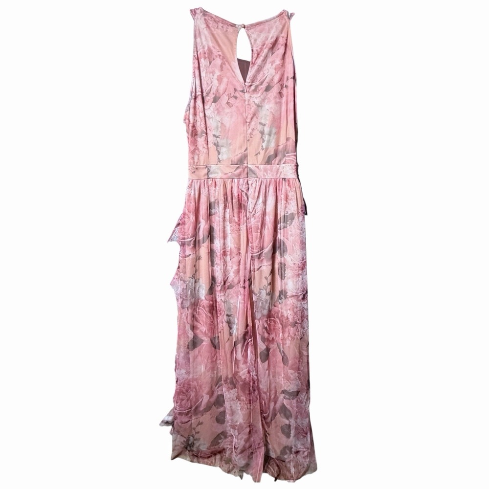 Candalite Floral Chiffon Maxi Dress XL Pink Ruffle Overlay Romantic Fairycore - Picture 3 of 12